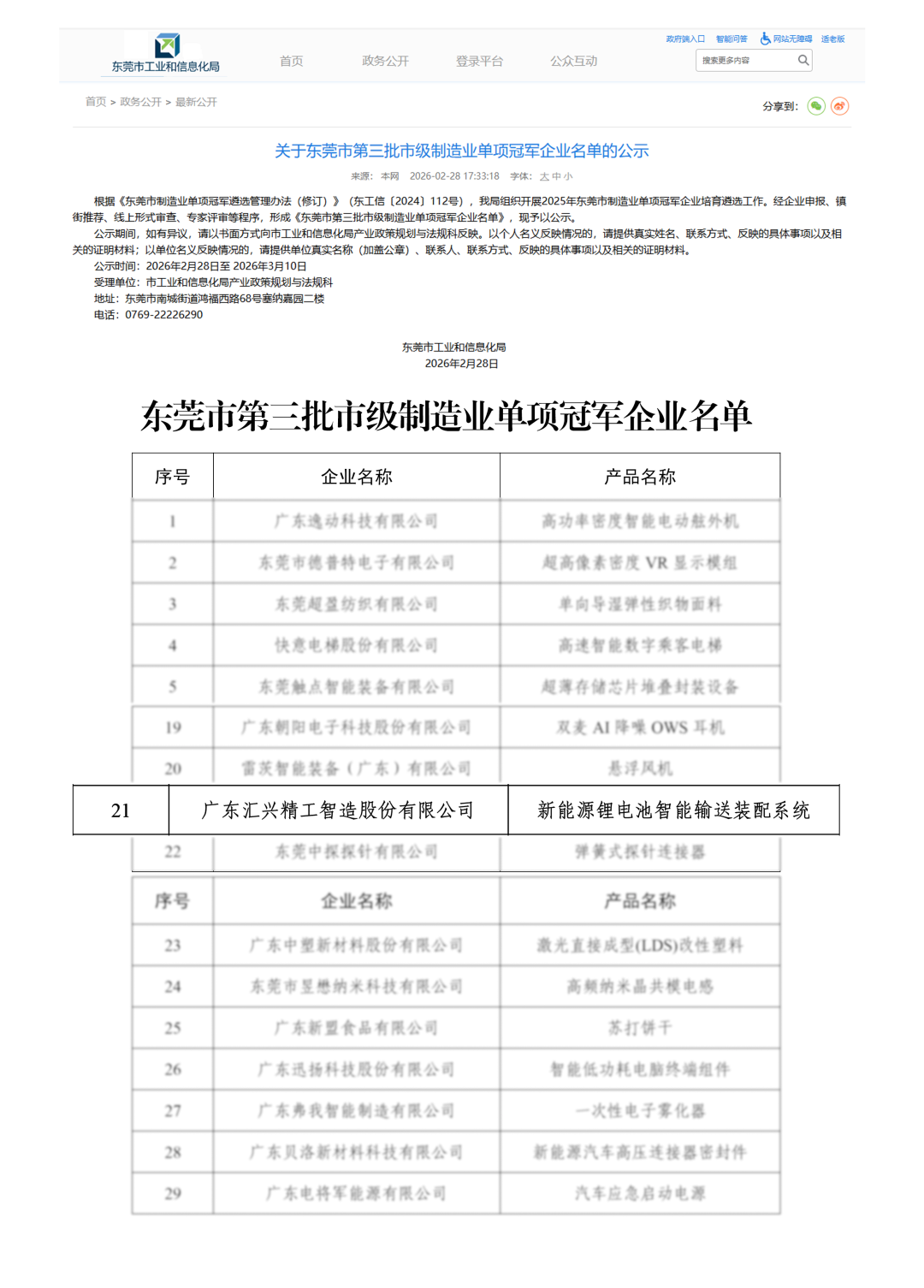 喜報(bào)！匯興智造成功入選第三批東莞市制造業(yè)單項(xiàng)冠軍企業(yè)